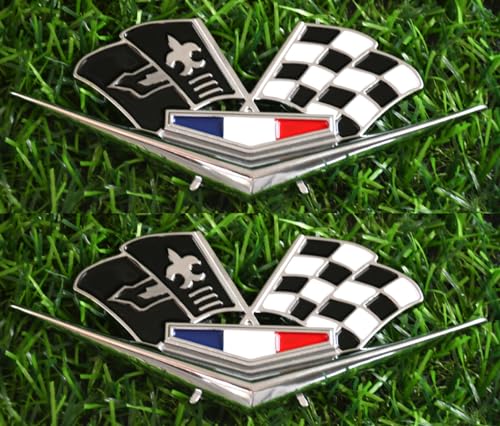 Image of 2Pcs 1962-1963 Impala 327 409 Belair Front Fender Emblem Replacement for Corvette (Silver Black)