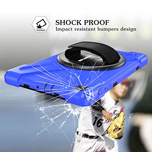 Galaxy Tab A 10.1 Case Sm-T510/Sm-T515, Braecn [Adjustable Hand Strap] [Rotating Stand] [Attachable Shoulder Strap] Heavy Duty Drop Protection Rugged Case For Samsung Tab A 10.1 Inch 2019 Model -Blue #TOP5