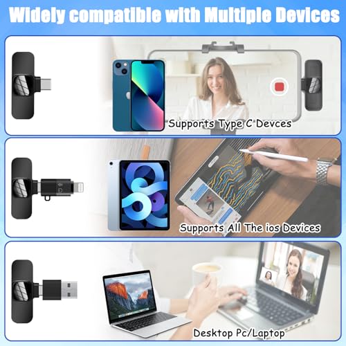Kabelloses Lavalier Mikrofon für iPhone iPad, Lavalier Mikrofon Wireless, Drahtlose Mikrofone, Lavalier Mikrofon Kabellos für iPhone/iOS/Android/PC/Laptop,Videoaufnahme/LiveStream//TikTok/YouTube