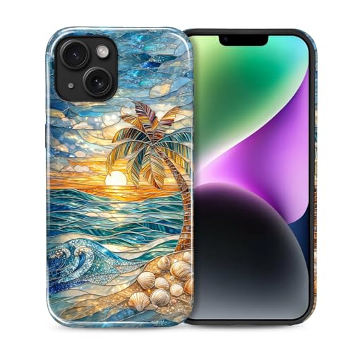 Coque iPhone 13/14 hybride double couche antichoc à motif palmier pour femme