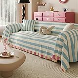 Highdi Sofaüberwurf Dopamin-Stil Farbige Streifen Sofabezug für 1 2 3 4 Sitzer Ecksofa Einteiliger Weich Universal Sofaschoner als Sofadecke, Couch Überwürf, Tagesdecke (180x130cm,Beigeblau)