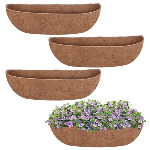 4 Packs 24 inch Hanging Basket Liner Trough Coco Coir Liner for Planter Replaceable Natural Coconut Fiber for Hanging Baskets Window Box Garden Fence Flower Pots Outdoor Indoor (4Pcs 24 inch)