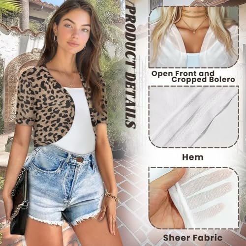 Image of Womens Short Sleeve Bolero Shrug Open Front Knit Cropped Cardigan Shoulder Cover for Dress Cute Casual Knit Cover Up