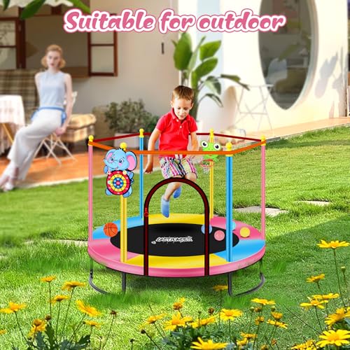 LASTJUMPER 60''/5ft Pink Toddler Trampoline Indoor，Small Trampoline for Kids with Safety Enclosure, Basketball Hoop & Ocean Balls, Birthday for Toddlers 1-3 by LASTJUMPER - Image 4