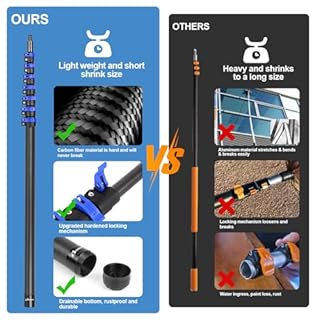 Manche Telescopique En Fibre De Carbone 9,15m, Perche Telescopique Pour Le Nettoyage Des Rouleaux De Peinture,Tige Télescopique Légère Et Stable Pour Les Travaux De Peinture Avec Tête