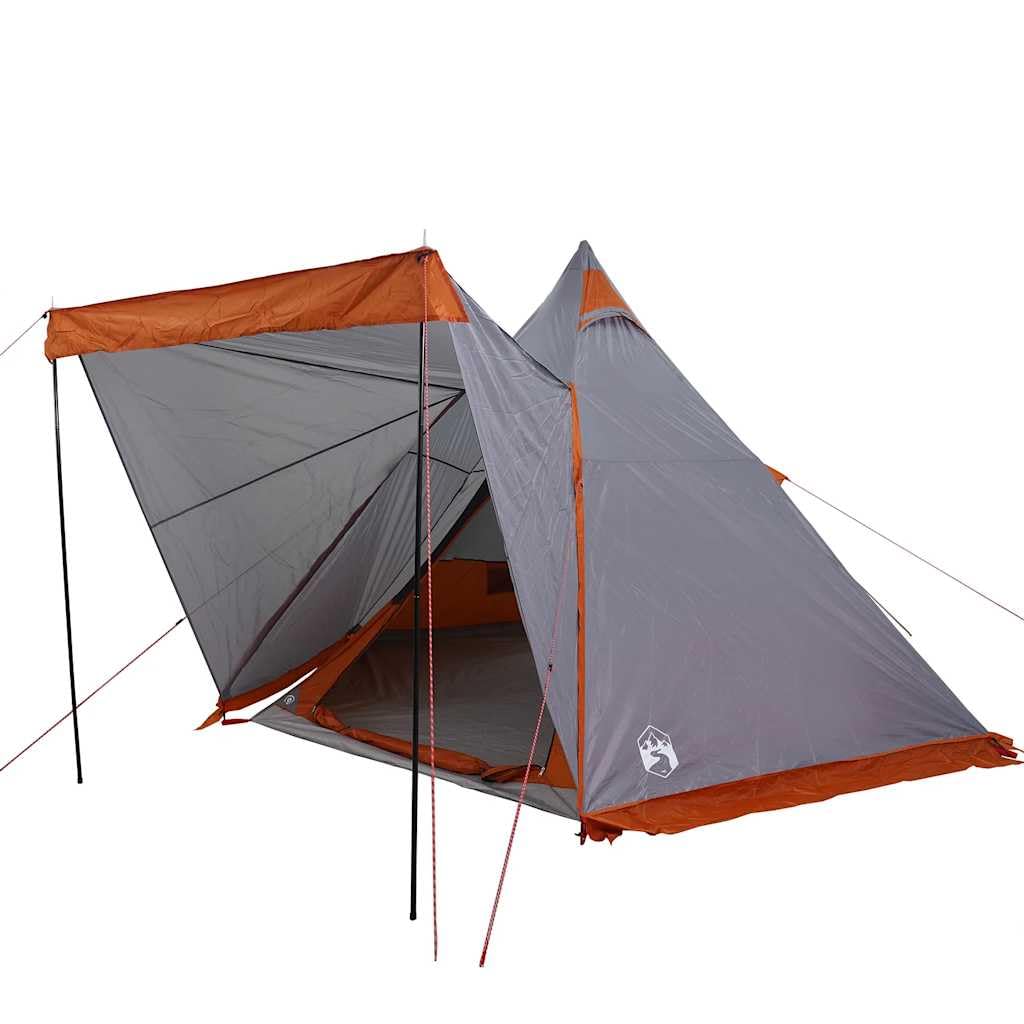 Tenda da Campeggio per 6 Persone, Tipi Impermeabile in Poliestere 185T, Doppio Ingresso con Cerniera, Tenda Familiare per Spiaggia e CarpFishing, Grigio e Arancione, 408 x 350 x 240 cm