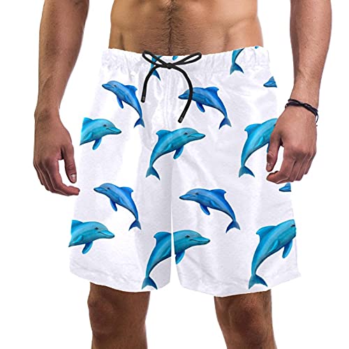 Short de bain pour homme bleu multicolore avec poches et motif dauphin