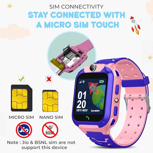 Image of GameSir Q18 Kids Smart Watch 1.44 inch TFT Display 3G / 4G SIM Support, Learning & Gaming Apps, Gift Watch, Waterproof, LBS Tracking /GPS, 2 Way Calling Smart Watch for Boys & Girls (Pink)