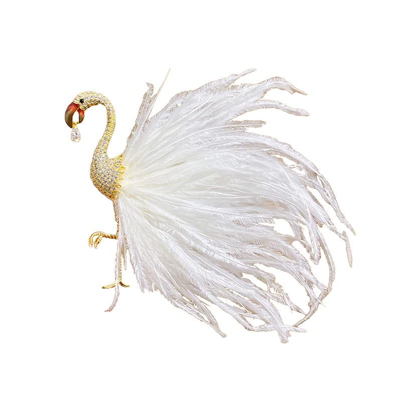 Flamingo Brooch Pin for Women CZ Crystal Big Pink Feather Animal Badge Brooches Lapel Pins Boutonniere Corsage Cloth Dress Suit Tie Accessories