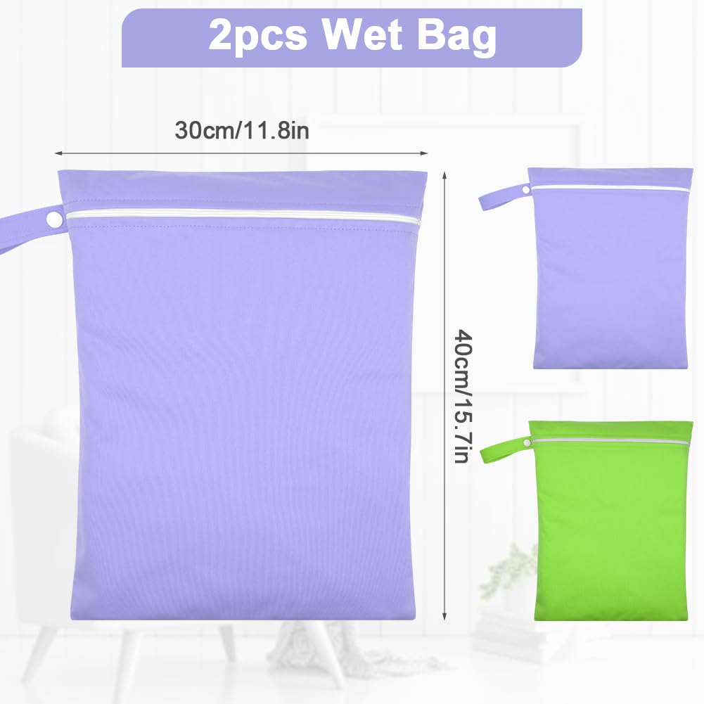 AOOSA 2PCS Wet Bags, Reusable Cloth Diaper Bags with Handle and Zipper, Lightweight Waterproof Travel Laundry Bag - Image 2