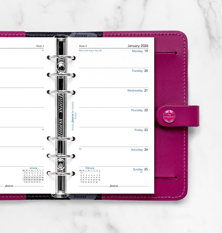 Filofax Terminplaner 2026, 1 Woche auf einer Seite, englisch, 9,5 x 17,1 cm
