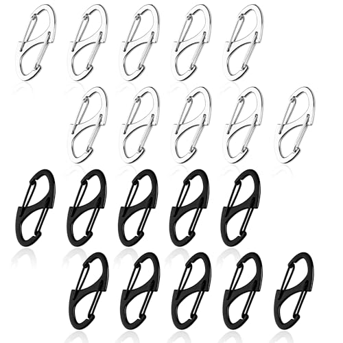 20pcs clips de fermeture éclair antivol, remplacement de la tirette de fermeture éclair pour les sacs à dos, double S en forme de petit mousqueton dissuasif de vol pour valise (argent et noir)