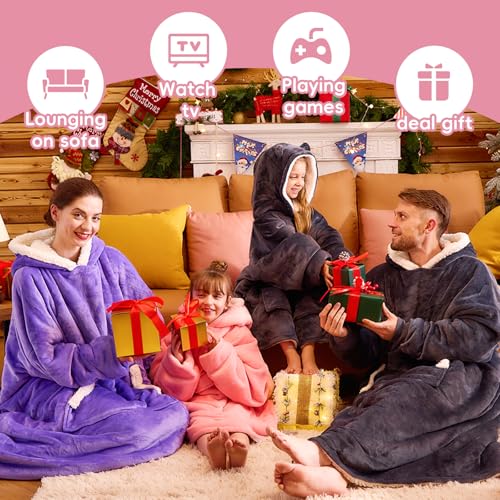 yescool Wearable Blanket Kids Hoodie, Birthday Teen Girls Gifts for 8-15 Year Old Kids Oversized Sweatshirt Sherpa Flannel Cozy Hooded Blanket with Pocket for Children, Youth Teens, One Size, Purple