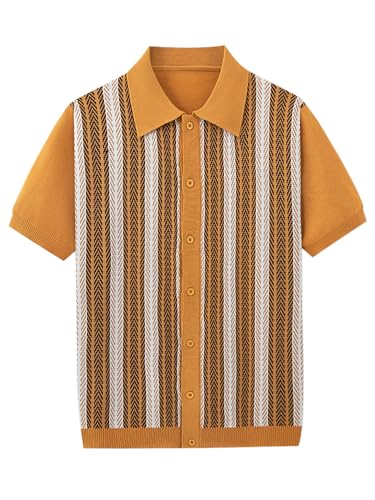 Lars Amadeus Striped Knitted Polo for Men's Summer Short Sleeves Button Down Jacquard Polo Shirts