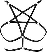 Hyperdim Pentagram Gothic Harness Bra - Sexy Cupless Strappy Bralette, Adjustable Punk Style One Size