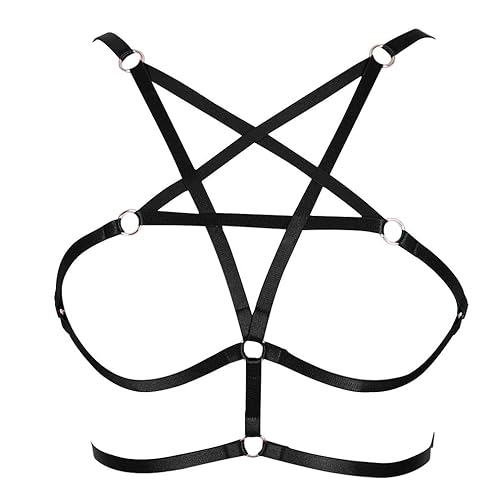 Sexy Women Harness Halter Pentagram Body Harness Bra Caged Bra Cupless Bra Punk Gothic Style Strappy Bralette One Size