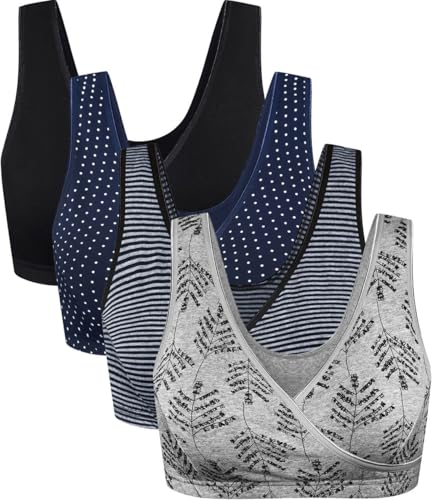 Image of CAKYE 4 Pack Nursing Bras for Breastfeeding Maternity Cotton Sleep Bralette
