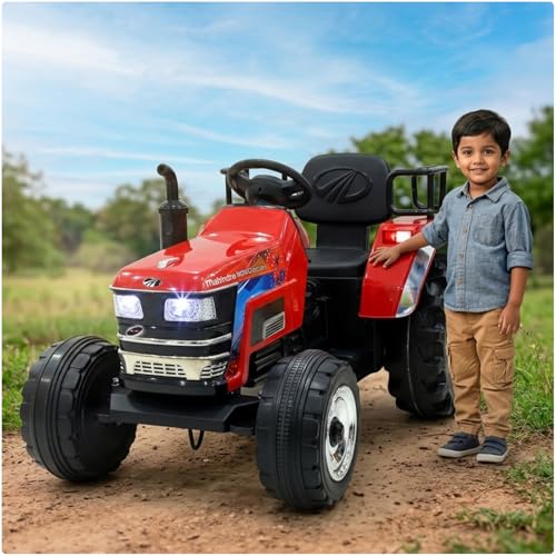 Image of Toyzone Licensed Mahindra Electric Tractor| Rechargeable Ride on with 12V 12AH Battery| LED Lights, MP3 Music-USB, BT, AUX| Smooth Acceleration| 6 M Battery Warranty| for Kids 3-15 Years, Upto 50 kgs