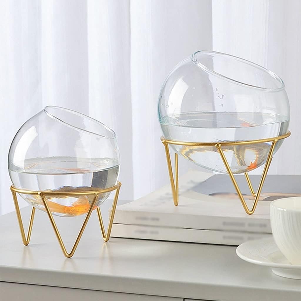 TOOSII Fish Bowl Vase Creative Bracket Glass Transparent Fish Tank Water Plant Vase Small Decorative Fish Tank Water Fish Tank Office Home Small Fish Tank Starter Kit (Color : A, Size : 13cm)