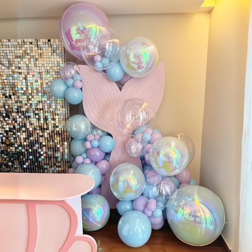 Image of Iridescent Round Foil Balloons 32 Inch 5 Pcs Holographic 4D Ball Balloons Clear Balloon Ornament Mylar Balloon for Girls Mermaid Under The Sea Rainbow Birthday Wedding Baby Shower Party Decor