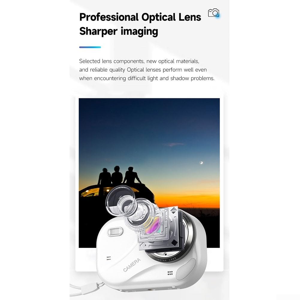 Fotocamera compatta 4K, zoom 16x, 48 MP, HD, display da 2,4 pollici con torcia, ideale per principianti di fotografia (bianco)