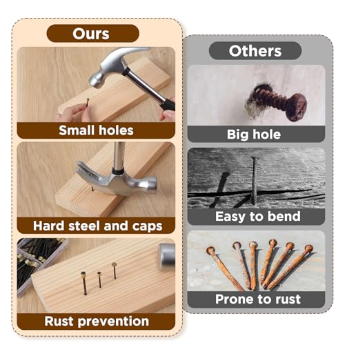Image of 120 Pcs Picture Hanging Nails, 3 Sizes Decorative Nails for Hanging Pictures, Steel Nail Brass Head Wall Pictures Frame Hooks Nail Hardware for Picture Hanger, Wall Decor (Black, 1.3 /1.4 /1.8 mm)
