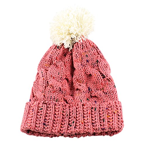 Morehats Multi Color Large Pom Pom Crochet Thick Knit Slouchy Beanie Beret Winter Ski Hat - Dark Pink #TOP1