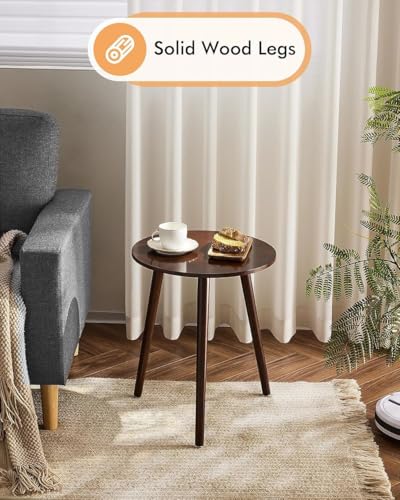 Image of END Table Side Table, Round Solid Wood End Table Coffee Table Flower Stand Small Spaces, Easy Assembly Modern Bedside Table (Full WALLNUT)