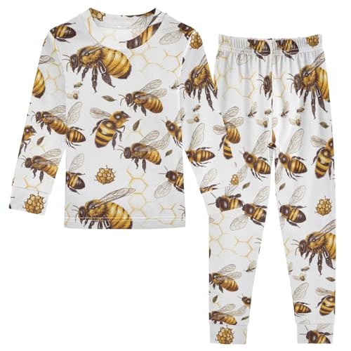 Pajama Sets Long Sleeve Bee Honeycomb Pattern Prints Soft Comfy Sleepwear 2 Piece PJS 3-8T