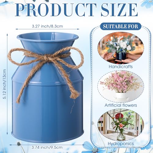 Domensi 12 Pcs Farmhouse Metal Flower Vase Wedding Decor Bulk Rustic Galvanized Milk Can Jug Vase with Bow Flower Bucket for Table Centerpiece Valentine Home (5.12 Inch,Blue) by Domensi - Image 3