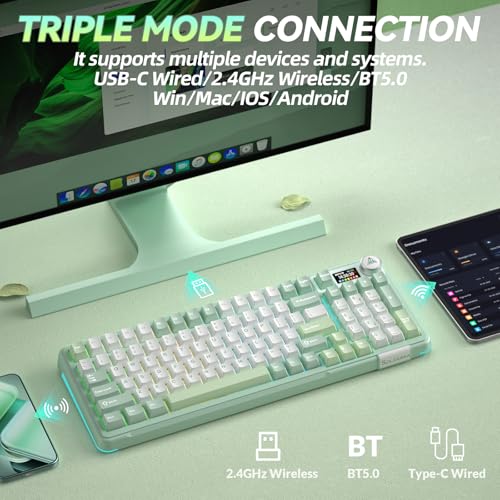 Image of SOLAKAKA A99 Pro Wireless Mechanical Keyboard with BT5.0 /2.4GHz /USB-C, LCD Screen & Metal Knob, Gasket-Mounted Gaming Keyboard, Full Hot-Swappable, RGB Creamy Keyboard for Win /Mac