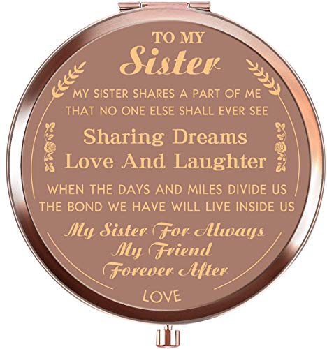 Ueerdand Sister Gifts, Unique Birthday Gift Ideas for Sister, Graduation Gifts for Her, Present for Women Girls, Rose Gold Purse Pocket Makeup Mirror (to My Sister)