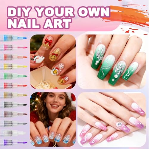 Image of Nail Art Pens Set, 12 Color 0.7 MM Nail Art Markers Nail Polish Pens Drawing Painting Point Liner Painted Kit, Waterproof and Quick-drying Nail for DIY Design Manicure Tools