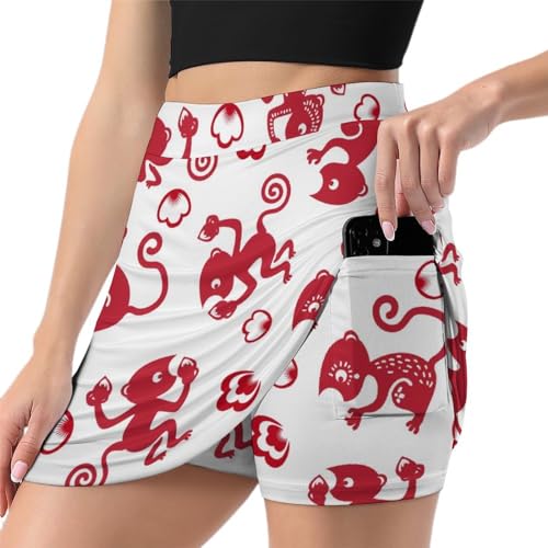 Jupe de tennis rouge pour femme avec short intégré et poche de sport Singe Rouge