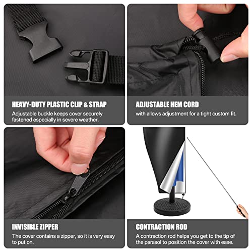 Teynewer Parasol Cover Waterproof, Cantilever Parasol Protective Cover with Telescopic Pole and Zipper Fit for 1 to 3 m Umbrella Patio Parasol Weatherproof UV-Anti Windproof (205x25x57/48cm) - Image 3