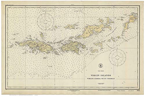 Virgin Gorda to St Thomas 1921 - Nautical Map Virgin Islands Reprint - AC Harbors Custom 905