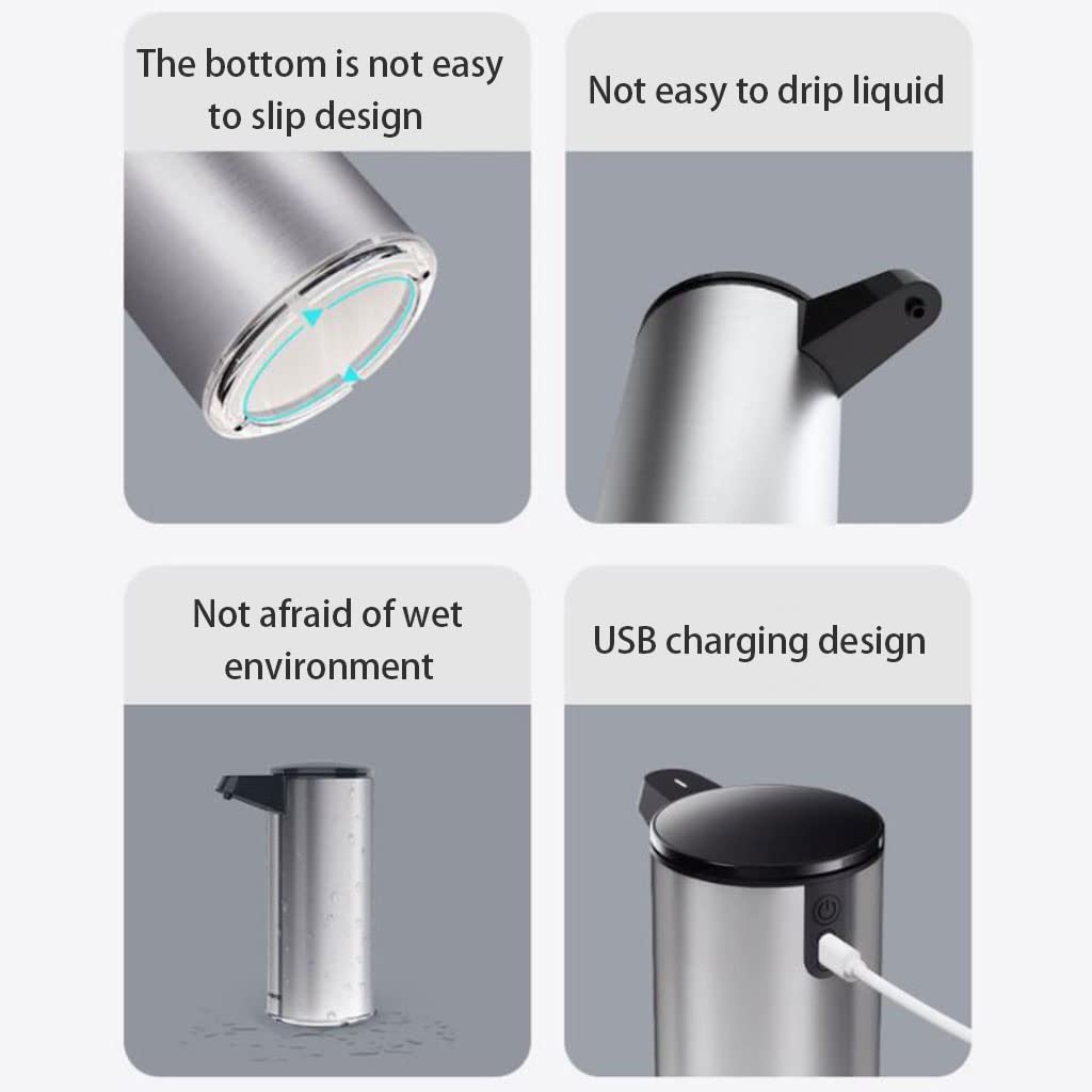 KUDLI Dispenser di Sapone da appoggio Dispenser di Liquido a rilevamento Automatico Bottiglia di Sapone da Bagno in Acciaio Inossidabile Ricaricabile 280 ml / 9,9 Once
