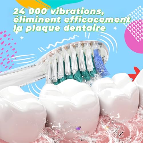 Elektrische Zahnbürste für Kinder, 3-12 Jahre, 2 Minuten Timer für gute Gewohnheiten, 4 weiche Ersatzköpfe, AAA-Batterie enthalten, farbige LED für Spaß beim Zähneputzen (Grün) – Bild 4