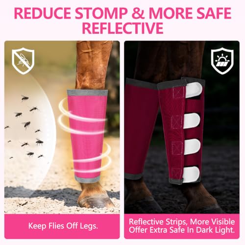 Image of Fly Boots for Horses Set of 4 with Reflective Vercros, Loose Fitting Mesh Horse Fly Boots Leggings, Adjustable Equine Leg Wraps & Socks, Stay Up Not Sag, No Rub