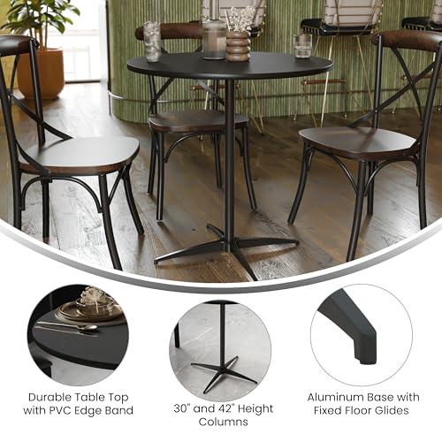 Flash Furniture Lars Black 30'' Round Wood Cocktail Table with 30'' and 42'' Columns - Thumbnail 4