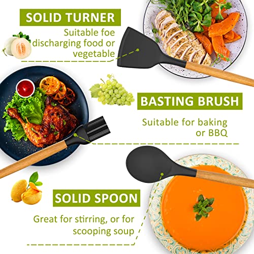 Silicone Kitchen Cooking Utensil Set, Fungun 35 Pcs Kitchen Utensils Spatula Set With Utensil Holder For Nonstick Cookware, Bpa Free Non Toxic Cooking Utensils, Kitchen Tools Gift (Black) #TOP3