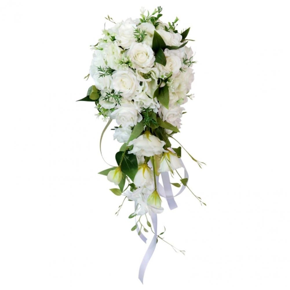 Hochzeitssträuße Für Die Braut, Hochzeitssträuße Kaskadierendem Blumenstrauß Künstlichen Rosen, Spitze, Langem Band, Brautstrauß Für Die Kirchliche Zeremonie