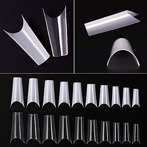 Professional French Ballerina C Curve Fake Nails Tips Acrylic Half Cover Flat Shape False Nail for Nail Salons and DIY Nail Art (BEIGE)