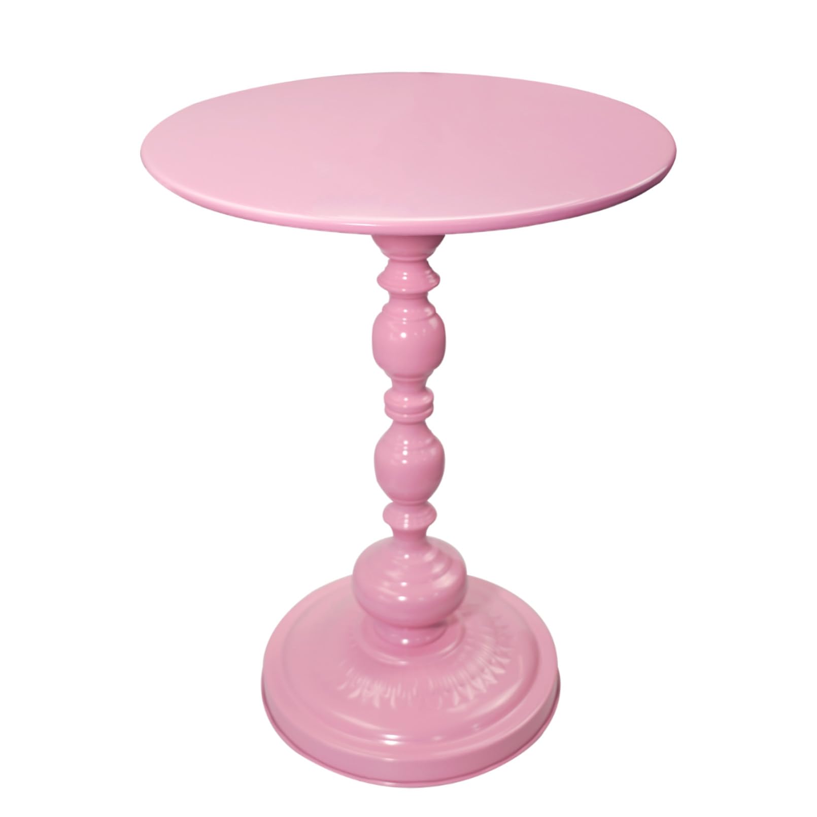 Benkyo Pink Round End Side Table Modern Metal Pedestal Spindle Side Tables for Living Room Bedroom，Pink