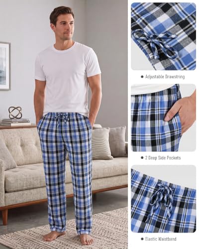Image of 3 Pack Mens Cotton Pajamas Pants Lounge Pjs Bottoms Sleepwear Bottoms Soft Pants with Pockets Drawstring