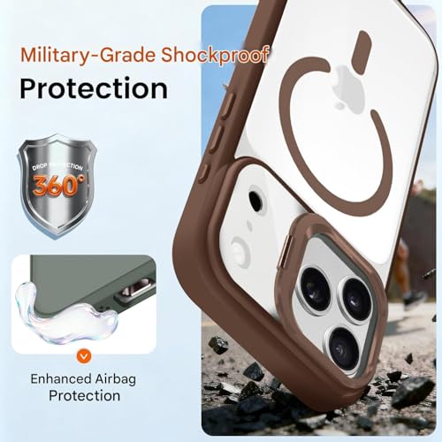 Image of VONZEE Clear Camera Kickstand Case for iPhone 17 Pro Max, Built-in Adjustable Camera Stand, Clear Magnetic Mag-Safe Shockproof Classic Series Phone Cover (Brown)
