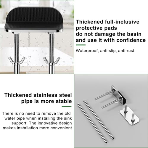 QruiLanTu 2pcs Undermount Kitchen Sink Support Save Space Upright Undermount Sink Repair Kit with Anti-Slip Shock-Absorbing Pad Stainless Steel Adjustable Support(18.9-26.7in)