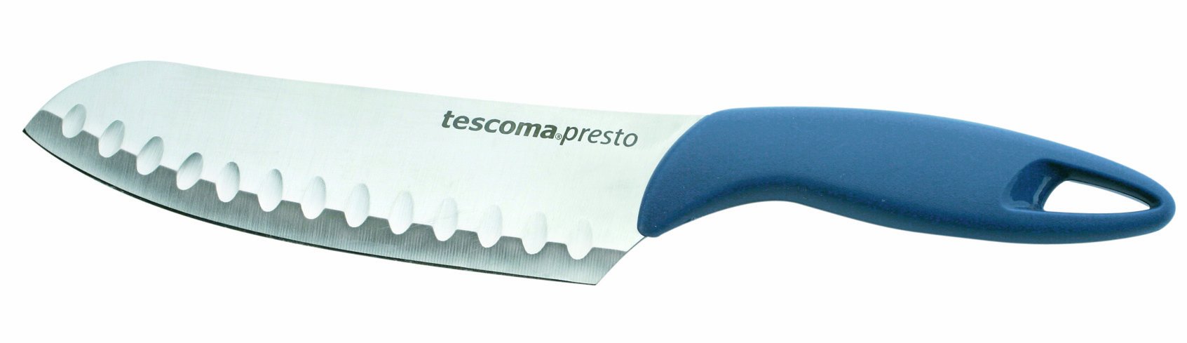 Tescoma 863046 Presto Mezzaluna, 18 cm & 863049 Presto Coltello Giapponese, Acciaio Inossidabile, Blu, 20 cm, 1 Pezzo