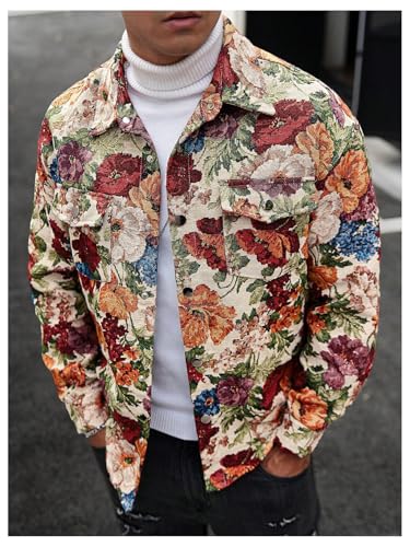 Men's 2025 Vintage Floral Jackets Going Out Shacket Jacquard Collared Neck Button Down Jackets Fall Outerwear3