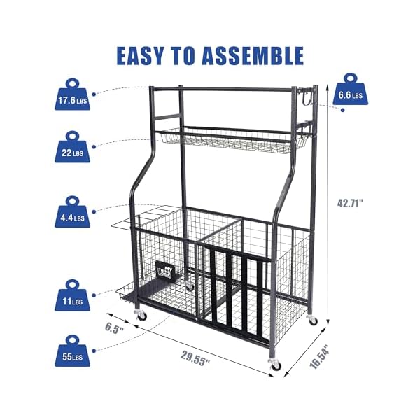 Mythinglogic garage sports equipment organizer ball storage garage large capacity sports organizer for garage with hooks and baskets ball organizer for garage for football soccer ball bat toys  urban country home decor